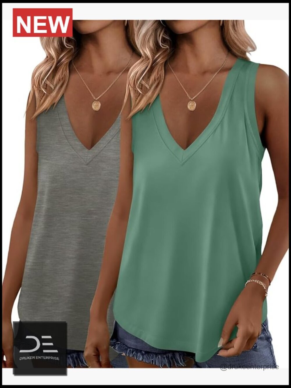 2 Pack V Neck Tank Tops Sleeveless Loose Fit Flowy Shirts Summer Tops